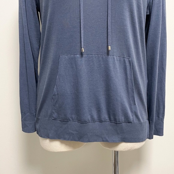 Massimo Dutti Dusty Blue Hooded Kangaroo Pocket Knit Pullover Top - Picture 4 of 9